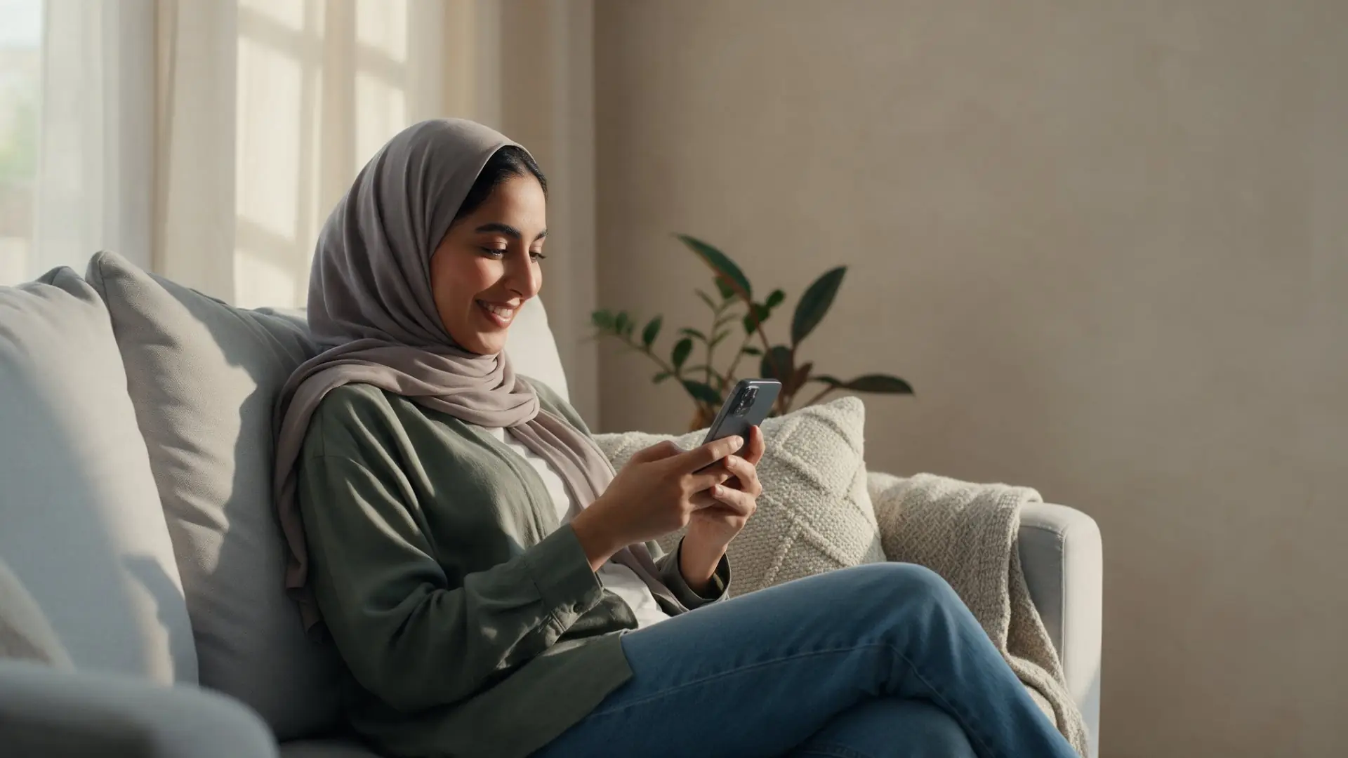 موظفة تقرأ كشف راتبها على الجوال